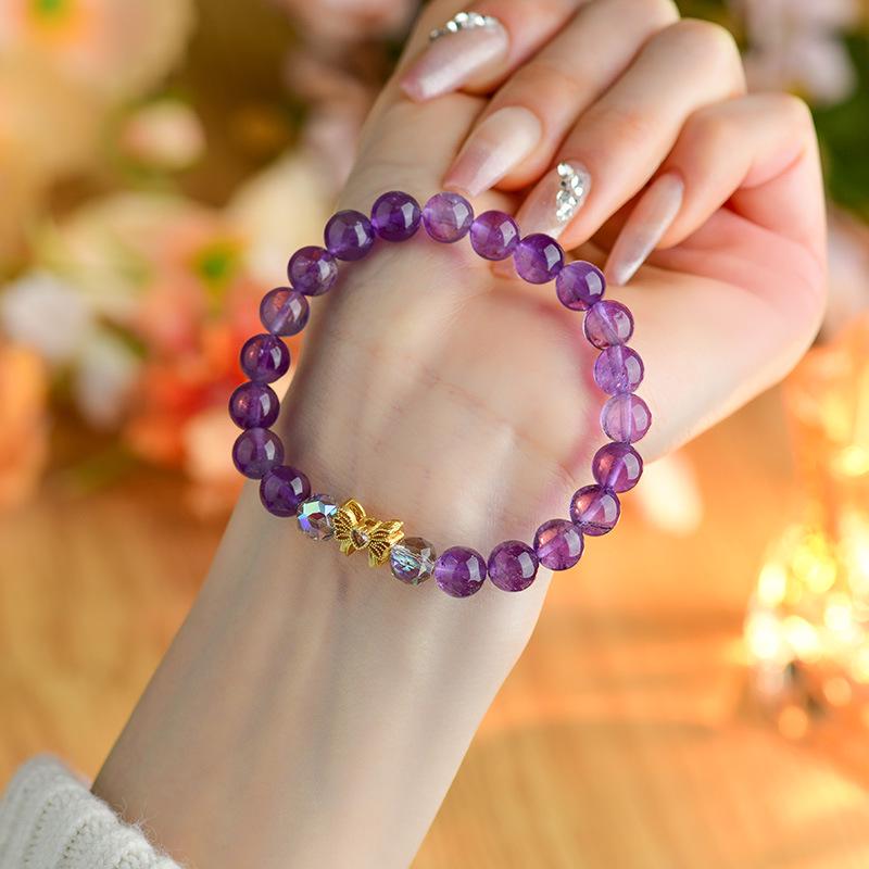 

Natural Dream Amethyst Bow Bracelet – Elegant and Romantic Beaded Jewelry for Women