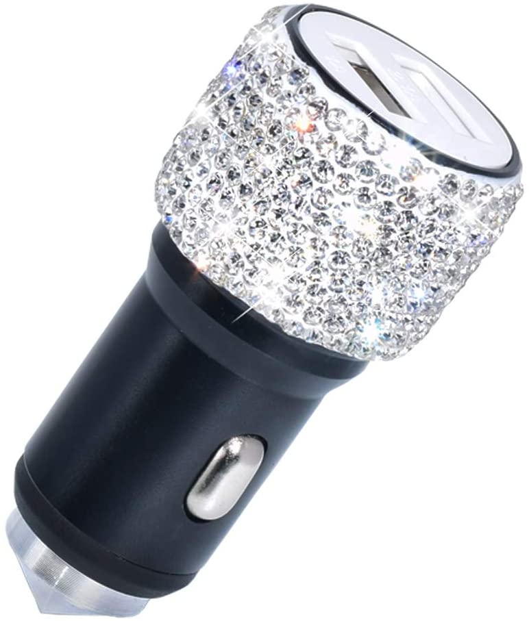 

Safety hammer car charger, dual USB car charger, handcrafted glass decoration, dazzling diamond-shaped car decoration