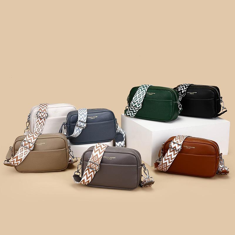 Crossbody-Tasche aus echtem Leder mit breitem Riemen - Damen Casual Klein Quadratisches Design