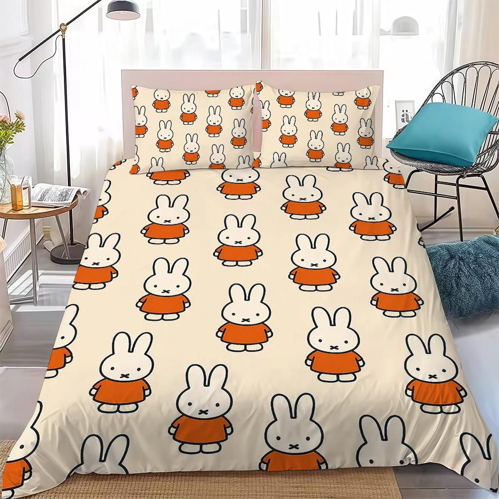 M-Miffy Kawaii Duvet Cover Set Home Style Bedding Soft Laundry Cotton Bed 3 Piece Set Student Dormitory Gift