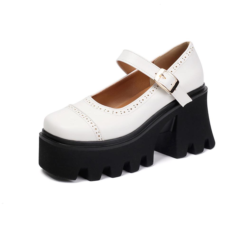 Mary Jane Shoes Thick Heel High Heel College Style Small Leather Shoes Niche Design Sense Thick Sole Single Shoes Women Fat Feet Wide Feet Women Shoes