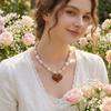 Multi-Color Bead Choker Resin Statement Jewelry Sweet Vintage Heart Pendant Necklace  Vacation Wear
