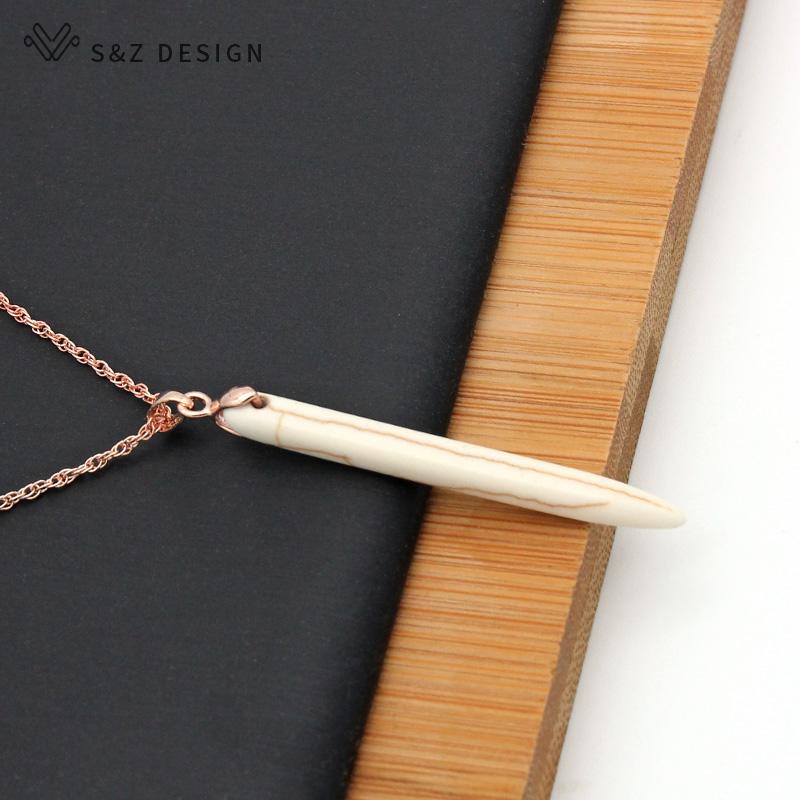 Vintage Long Synthetic Turquoises Drop Earrings Jewelry Sets For Women Rose Gold Color Pendant Necklace Gift