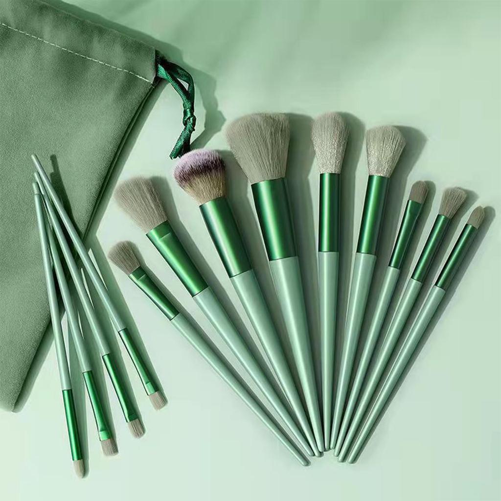 13pcs Makeup Brushes Set Synthetic Fiber Fluffy Strong Grasping Powder Eye Shadows Makeup Brushes Green