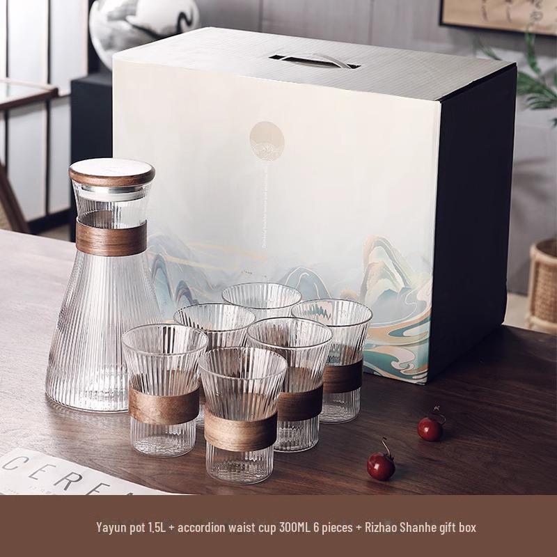 Gnas Chinese Style Heat-Resistant Glass Water and Tea Cup Set with Cold Water Kettle for Guests