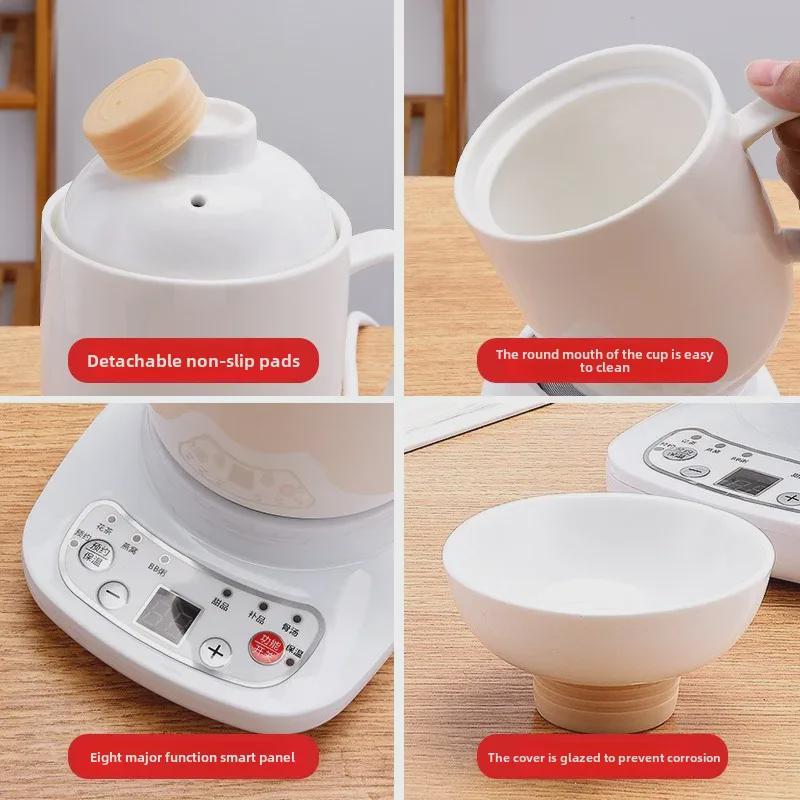 Mini ceașcă electrică de tocană din ceramică inteligentă - Uz la birou și acasă pentru supă, terci, cuib de pasăre, aparat de ceai din sticlă