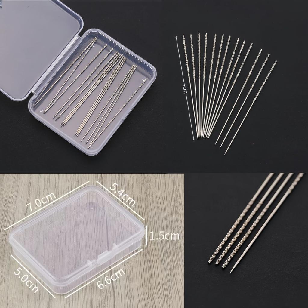 Knurled No-Eye Sewing Needles, 15Pcs Set (0.8x60mm & 1.2x76mm) for Fabric Repair & Invisible Hemming