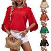 Women's Casual Short Ruffled 3/4 Sleeve Blouse