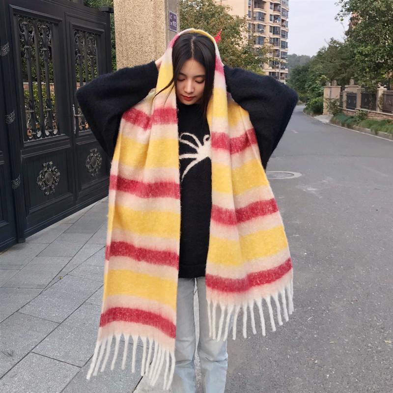 Scarf Women's Autumn and Winter Warmth European and American Color Matching Circle Yarn Versatile British Color Plaid Horizontal Grid Personality