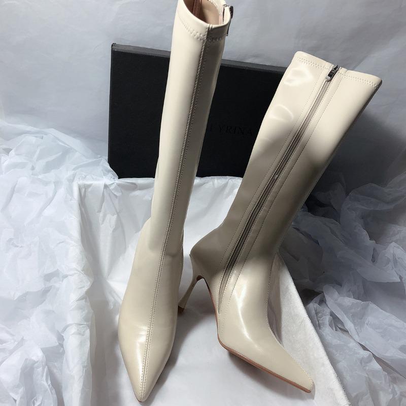 Damen Stiefel mit hohen Absätzen mit schlanken Absätzen Sexy spitze High-Heel Elastische Stiefel Mode Kniehohe High-Heel Stiefel für Damen