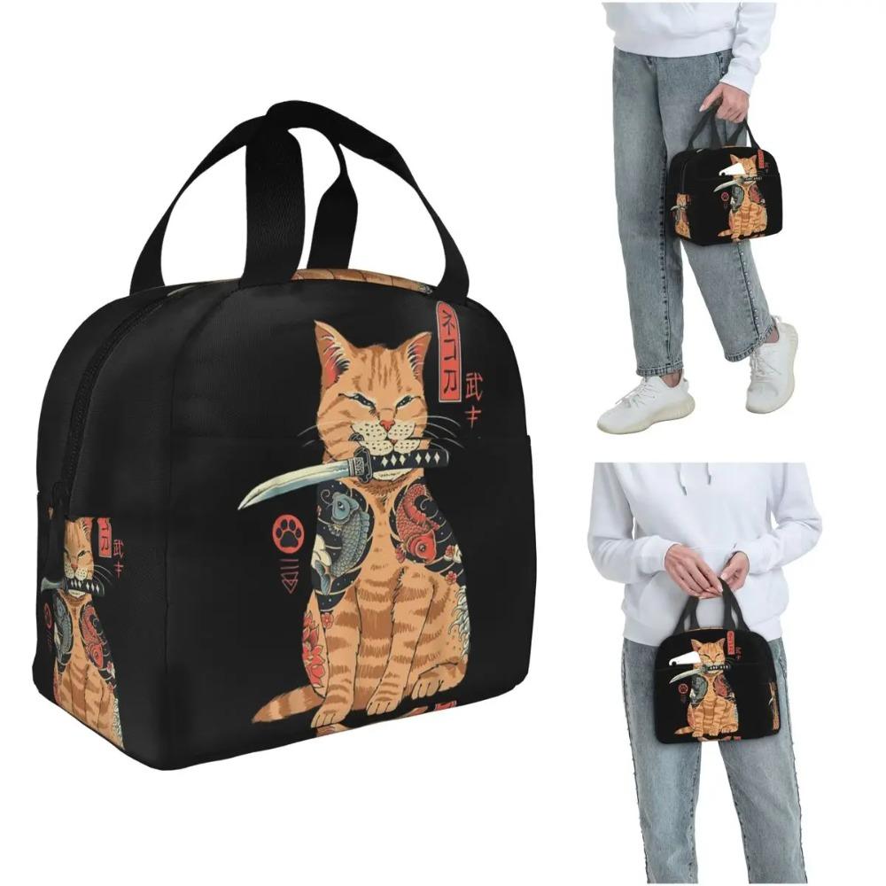 Neko Japoński Kot Shinobi Izolowana Torba na Lunch dla Kobiet Dzieci Przenośne Pojemniki na Jedzenie Termiczny Lunchbox Torba