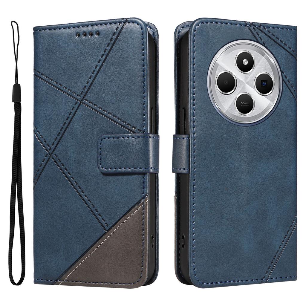 For Xiaomi Poco C75 4G/Redmi 14R 5G/14C 4G Case Leather Geometric Line Wallet Phone Cover with Wrist Strap
