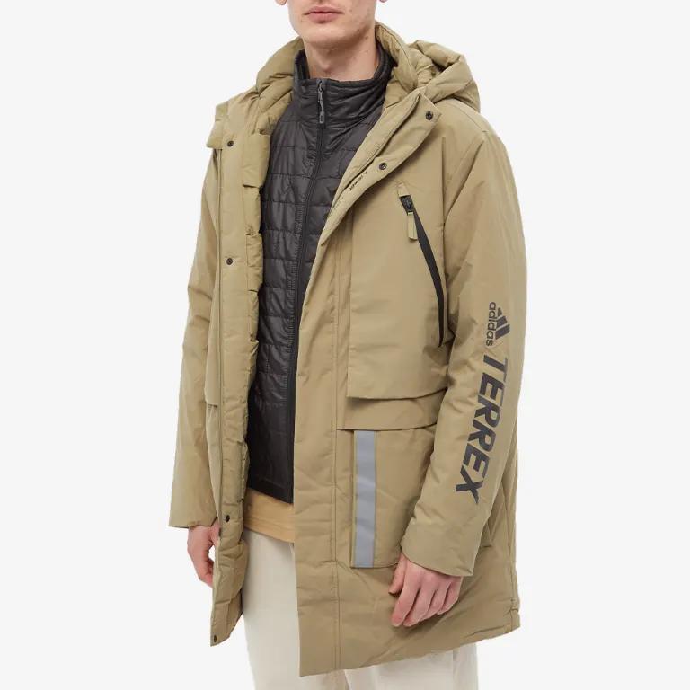 Adidas Terrex Series Mid-Length Hooded Down Jacket Men Outerwear Apricot H13850