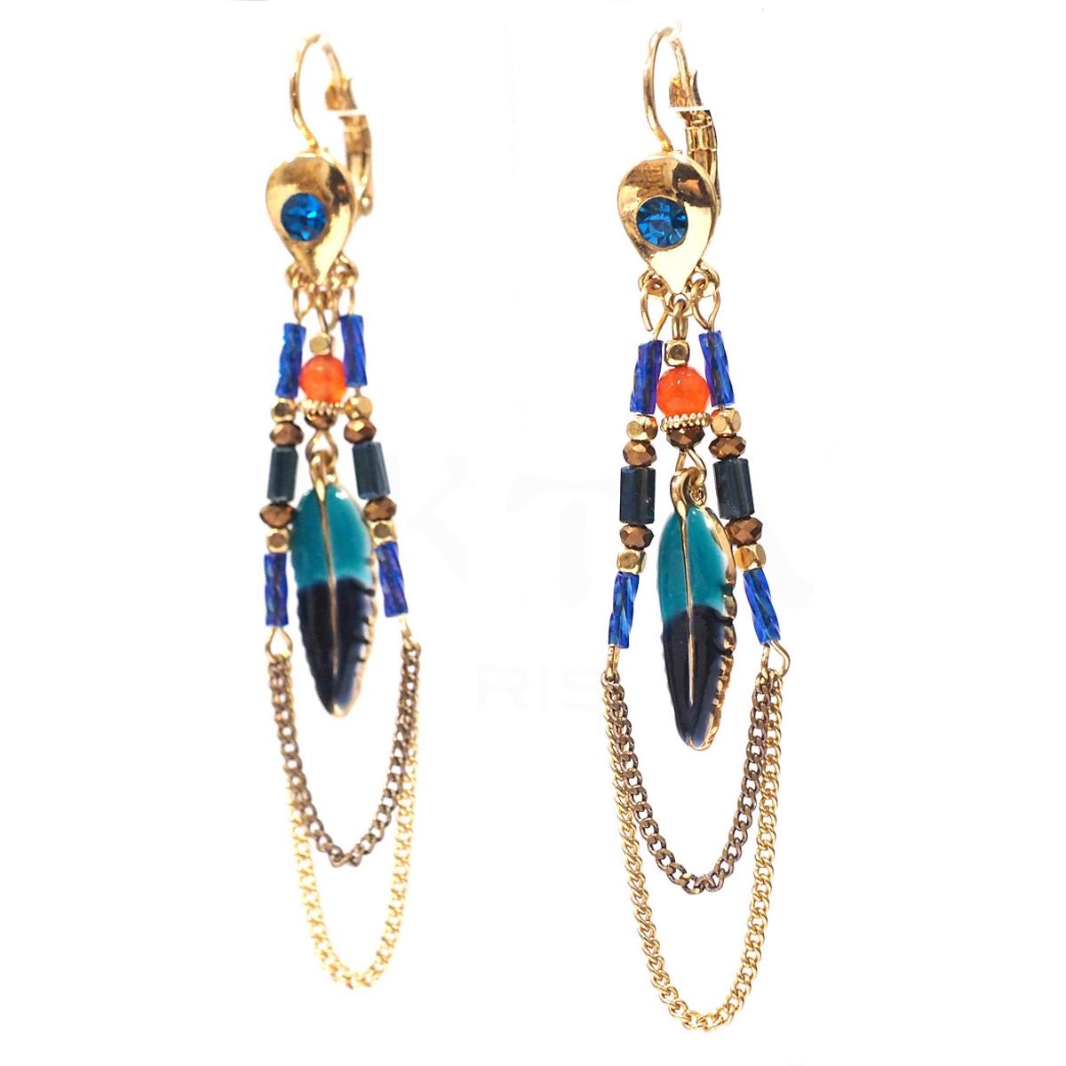 

Les Trésors De Lily [Q8756] - Дизайнерские серьги Boho синее золото - 65x10 мм