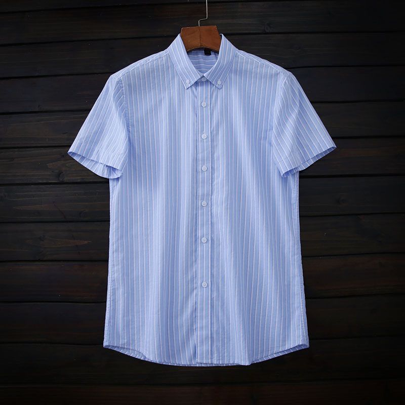 Nature Enzyme Washed 100/Cotton Export Factory Tail Order Men Summer Casual Stripes Short Sleeve Shirt Shirt