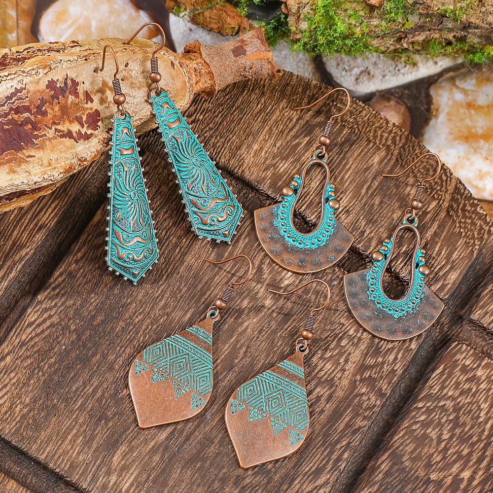 Cercei turcoaz Cercei boemi cu ciucuri, aliaj geometric, stil retro, accesorii urechi lăudăroși