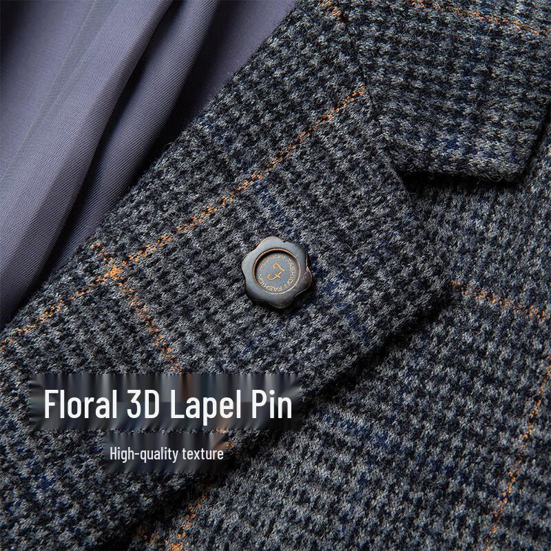 Cai Zi Men's Retro Plaid Wool Blend Mid-Length Overcoat