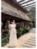 Women's French White Off-Shoulder Top & Knit Midi Skirt Set - Gentle Spring Design