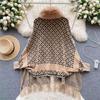 Splicing cape shawl long coat women's autumn and winter new loose lazy and stylish knitted sweater plaid cardigans
