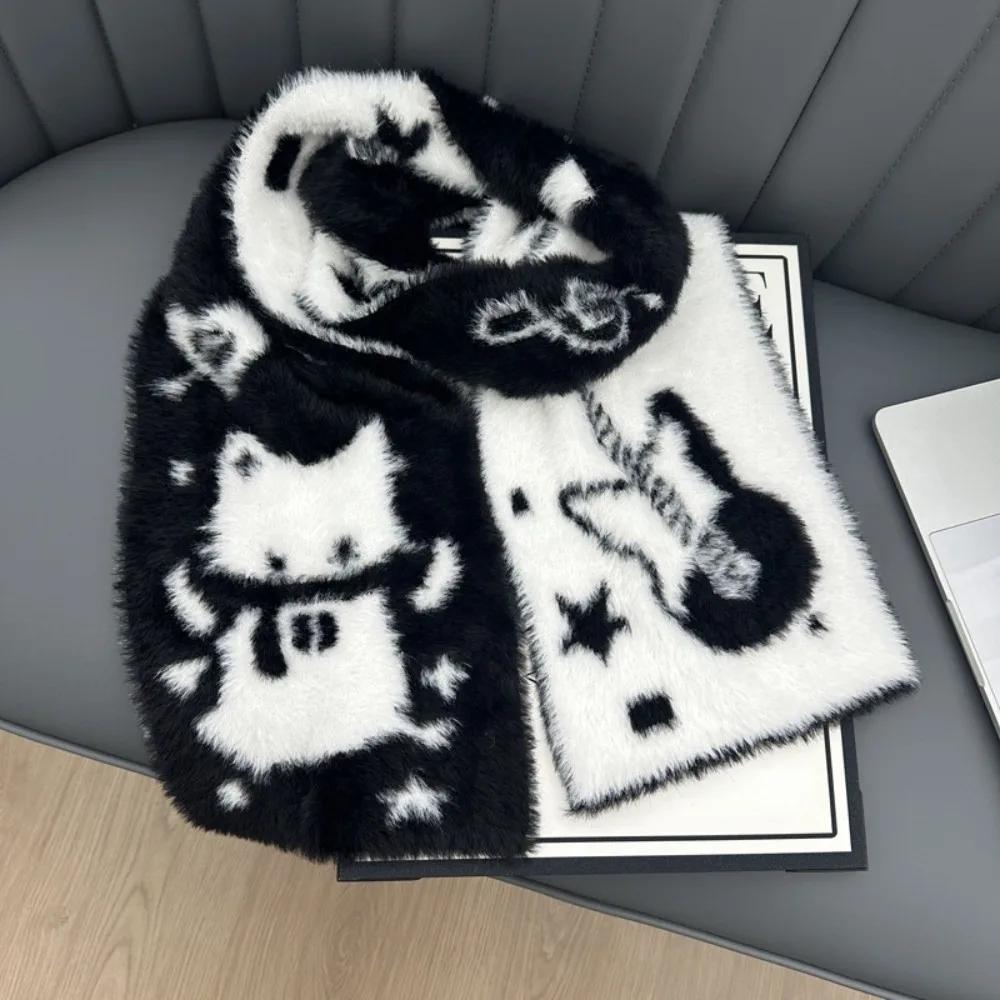 New Soft Winter Scarf Cat Black White Mink Wool Scarf Warm Faux Mink Fur Pashmina Women