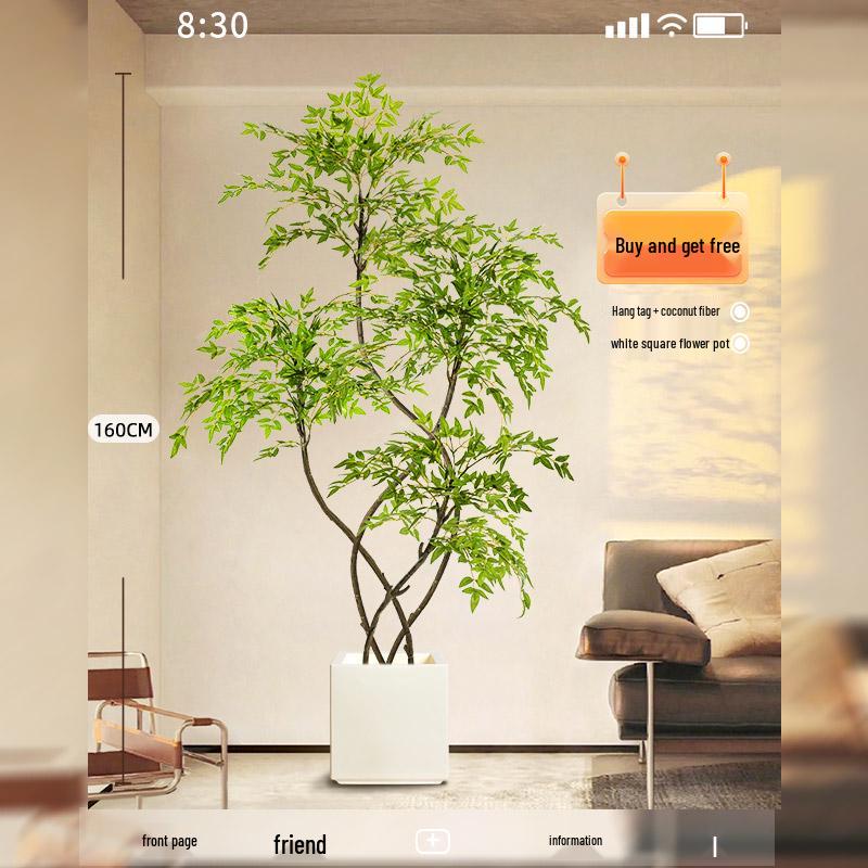Large Indoor Potted Nandina Domestica Faux Plant - Luxury Green Décor for Living Room