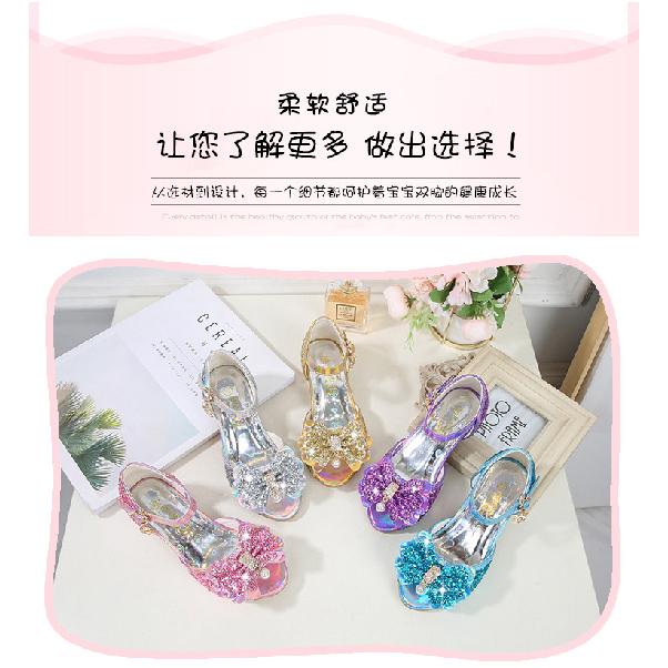 Sandales pour filles Nouvelle mode Grandes enfants Chaussures de princesse Été Enfants Polyvalentes Talons hauts Petites filles Sandales en cristal