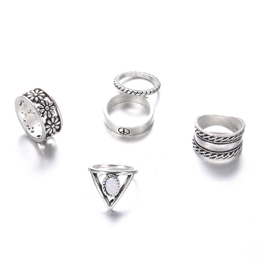 Vintage Hollow Engraved Gemstone Combination 5-Piece Joint Ring For Women