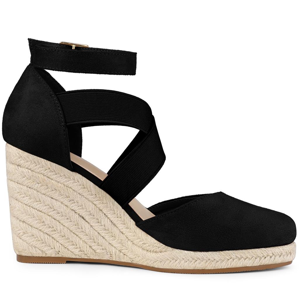Allegra K Women's Espadrilles, Platform, Closed-Toe, Wedge Heel Sandals, Black, Size 24.5cm