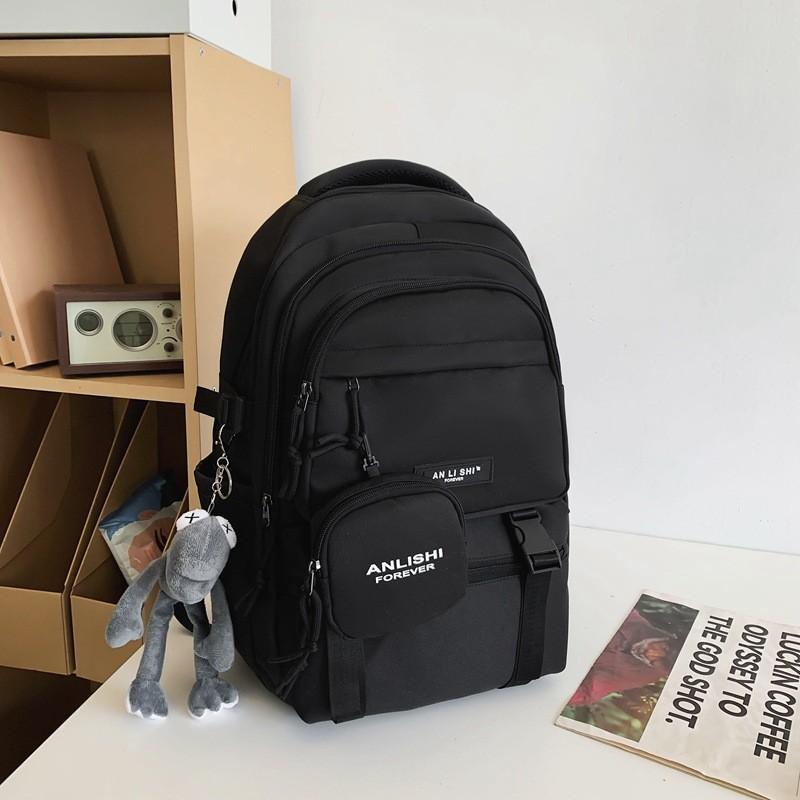 Letter Nylon Travel Backpack For Students With Antiload Burden And 15in Laptop Storage Black