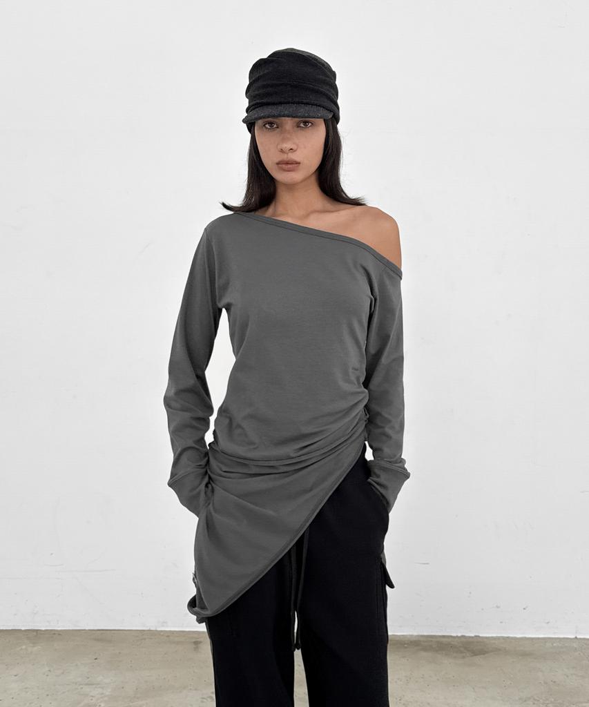 SANDRIC One-Shoulder Layered Tee_Charcoal