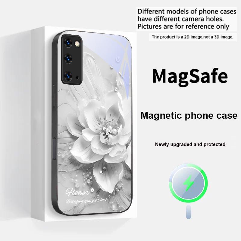 Flores azuis em flor Para Samsung S25 S25 Edge S25Ultra S8 9 10 20 S21 Pro 22 Plus S23 FE S24 Ultra Magsafe Capa de Vidro para Telefone