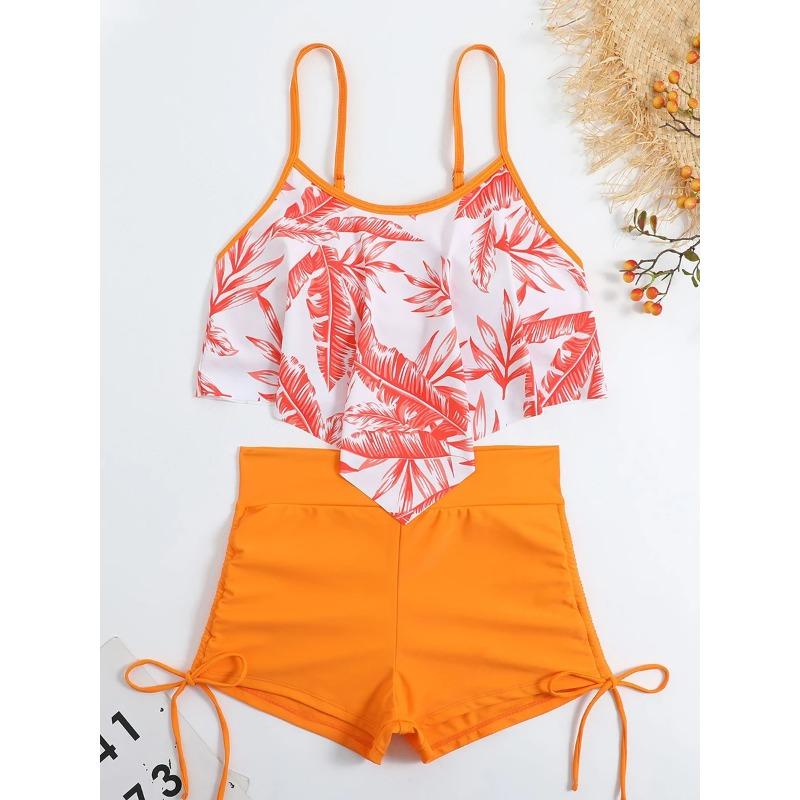 

2026 Print Tankini Set 2 Piece Women Swimsuit Sexy High Waist Swimwear Female Bathers Bathing Swimming Suit Summer Beachwear XL помаранчевий
