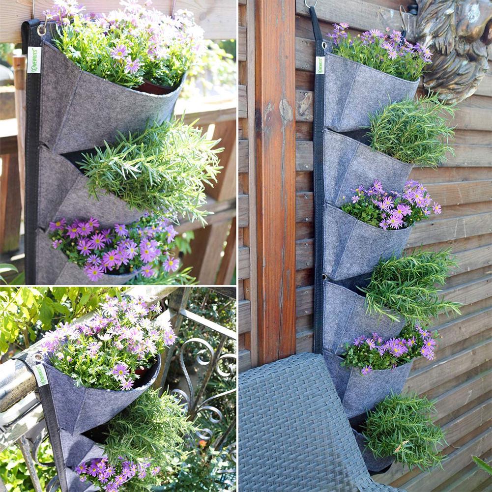 6 Pocket Vertical Garden Grey Planter Bag Wall-mounted Planting Flower Grow Pots 107X 30cm Home Garden Vegetable Fruit Supplies