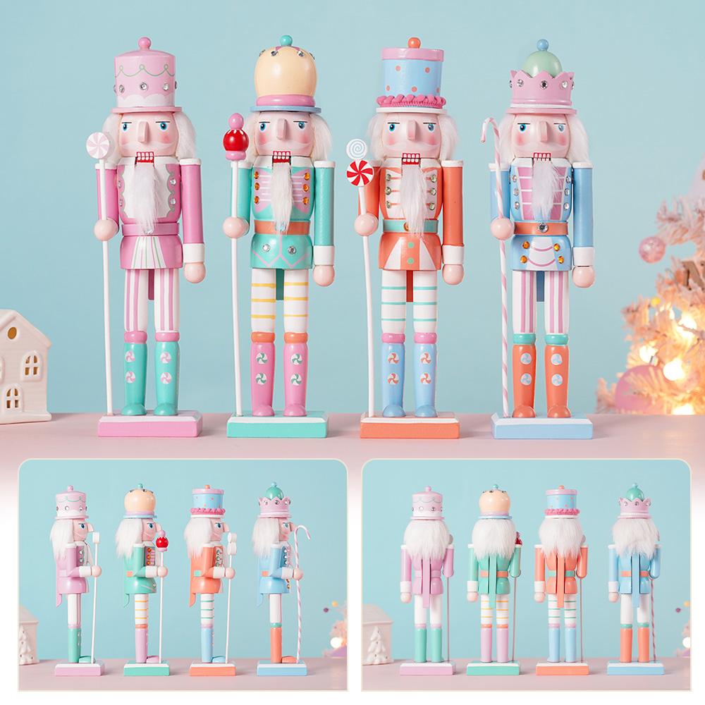 30CM Wooden Nutcracker Ornament Candy Series Soldier Statues Handcraft Doll Toy Home Office Decoration Statues Christmas Gift