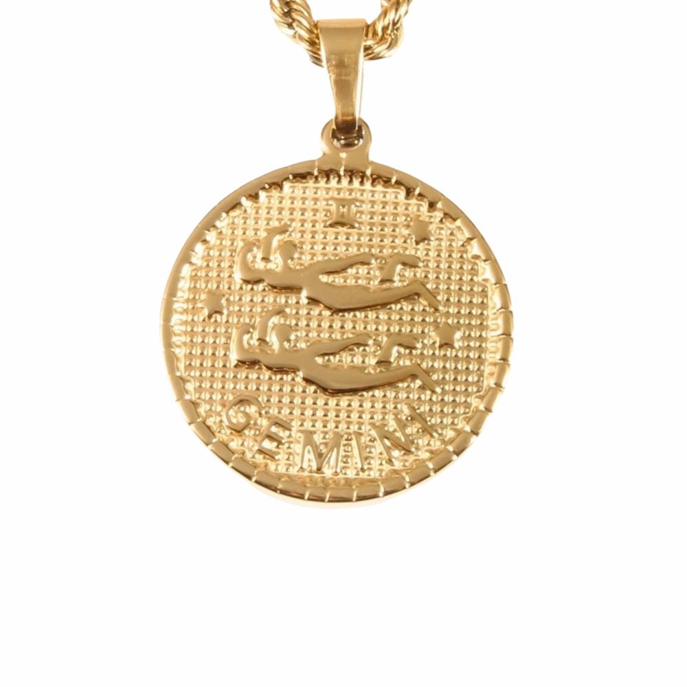 18K Gold Coin Zodiac Sign Necklace 12 Constellation Bag Pendant Charms  DIY Jewelry Making
