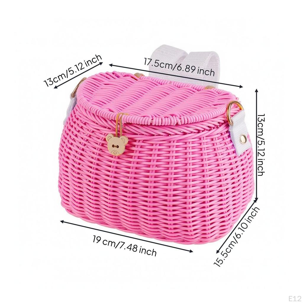 Detachable Front Bike Basket with Lid Multipurpose, Woven Lid, for Balance Bikes Brown