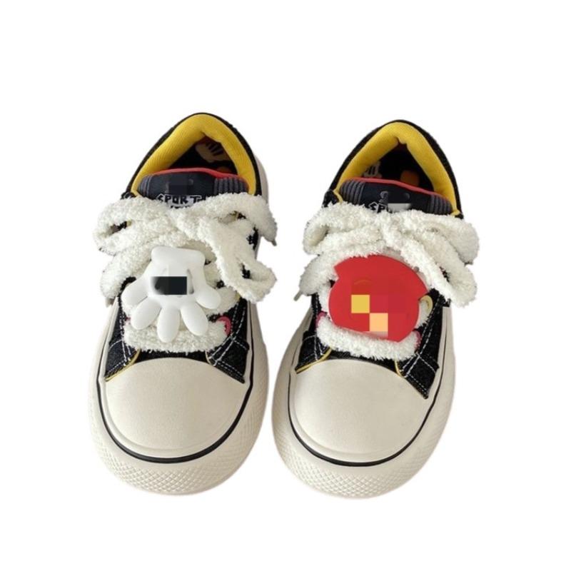 Round head heightening casual shoes trendy autumn new black platform canvas shoes Guochao cartoon big head shoes women's