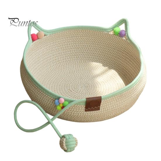 Cozy Cat Bed for All Seasons Handwoven Cotton Rope Bed, Scratchable Indoor Sleeping Basket, Breathable Woven with Pad Round Pet House Cats Kittens And