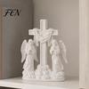 Minimalist Angel Desk Decor 3D Printed Praying Ornament, Dual Angels with Flowing Cloud Base, Sacred Artistic White Sculpture for Prayer Table