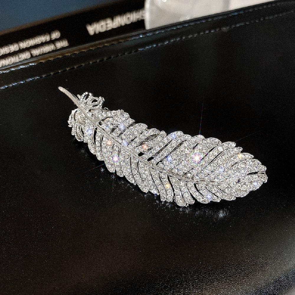 

Large Girls Bb Clip Elegant Feather Hair Clips Hair Side Clip Crystal Hairpins Women Barrette срібний