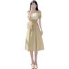 Summer new short-sleeved square-neck dress, bubble-sleeved girl skirt, sweet temperament, waist-over-knee dress