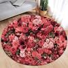 Red Roses Romance Round Carpet Modern Home Carpet Decor Flower Bedroom Living Room Floor Mat Flannel Round Area Rug