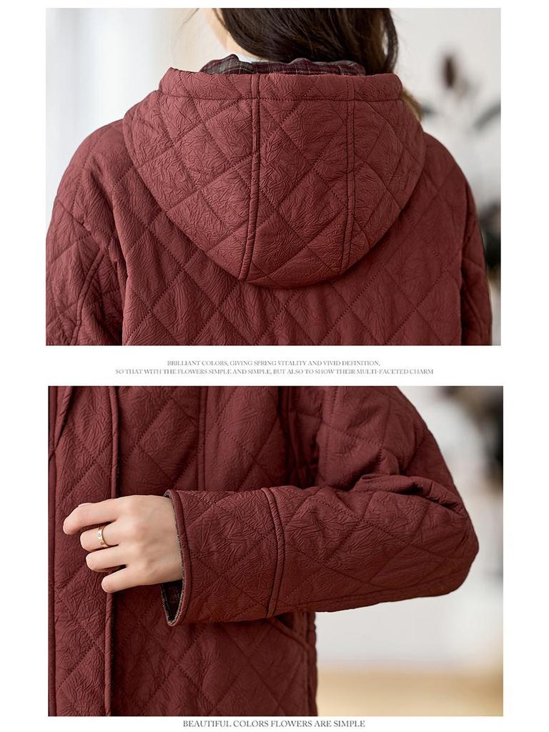Women's 2024 Diamond Quilted Cotton Hooded Jacket - Autumn/Winter Short Fashion Plaid Patchwork Lightweight Coat
