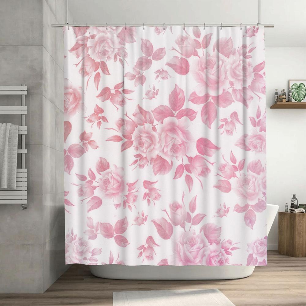 Pink Floral Shower Curtain Soft Waterproof Fabric for Bathroom Decor in Various Sizes Available