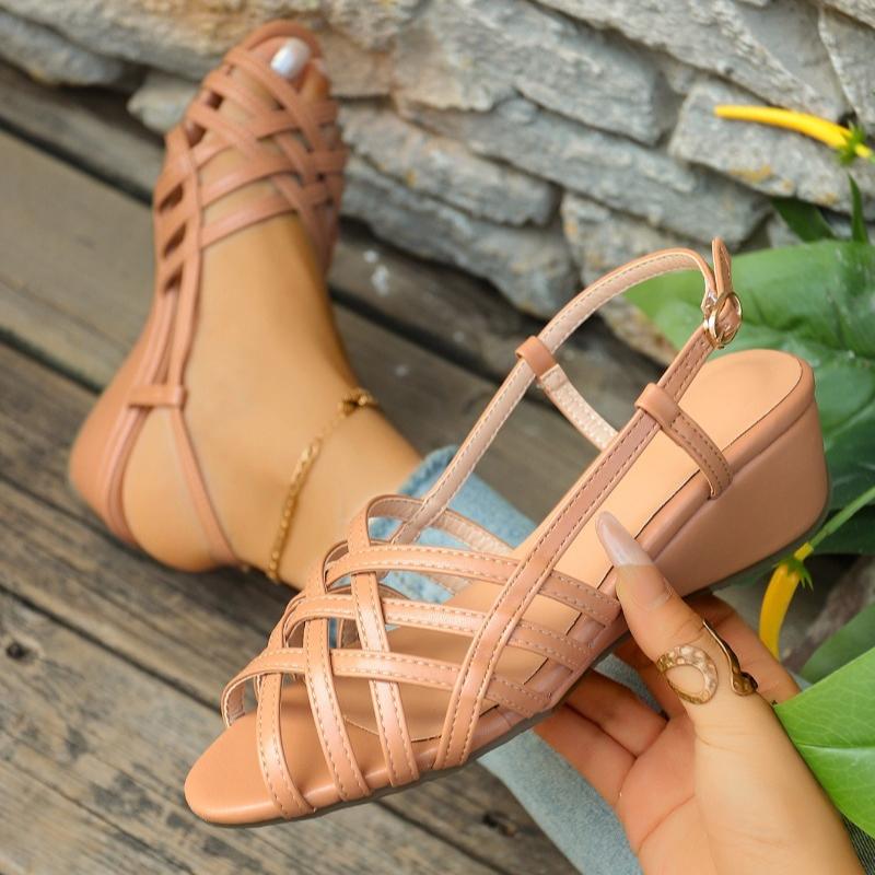 Fashion Designer Wedges Women Sandals Mid Heels Weave Shoes Fashion Buckle Slippers Summer New Casual Shoes 2025 Brand Sandalias Mujer