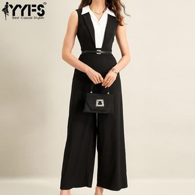 Damesmode Casual Zomer Lente Kleurblok Print Mouwloos POLO Hals Hoge Taille Broeken Jumpsuits & Rompers