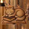 Cat Decor for Book Lovers Vintage Bookshelf Light with Sleeping on Design, Retro Lantern Unique Craft Gifts Students Lamp Reading, Decorative