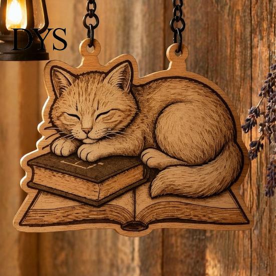 Cat Decor for Book Lovers Vintage Bookshelf Light with Sleeping on Design, Retro Lantern Unique Craft Gifts Students Lamp Reading, Decorative
