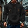 Men's Military Cargo Hoodies, Casual Quarter Zipper Pullover Tops With Multi Pockets