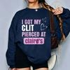 I Got My Clit Pierced At Claire’s Pink Heart Graphic Sweatshirt Funny Slogan Print Pullover Novelty Streetwear Casual Sweatshirt